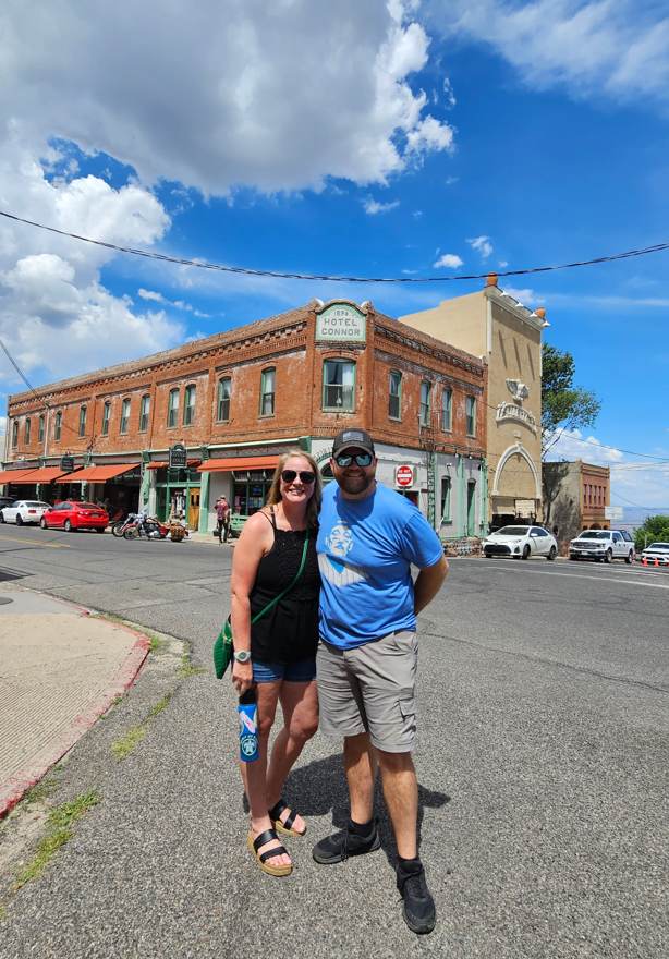 Matt and Jessica on a Jerome street with the Connor Hotel behind