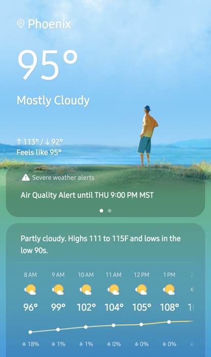 Phoenix weather forecast showing highs of 111 to 115 degrees